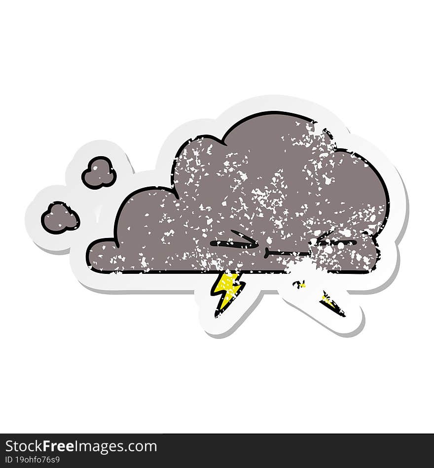 Distressed Sticker Cartoon Of A Grumpy Lightening Cloud