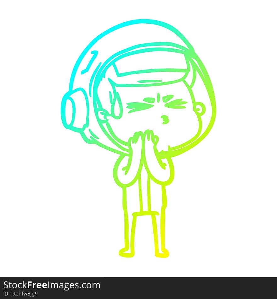 cold gradient line drawing cartoon stressed astronaut