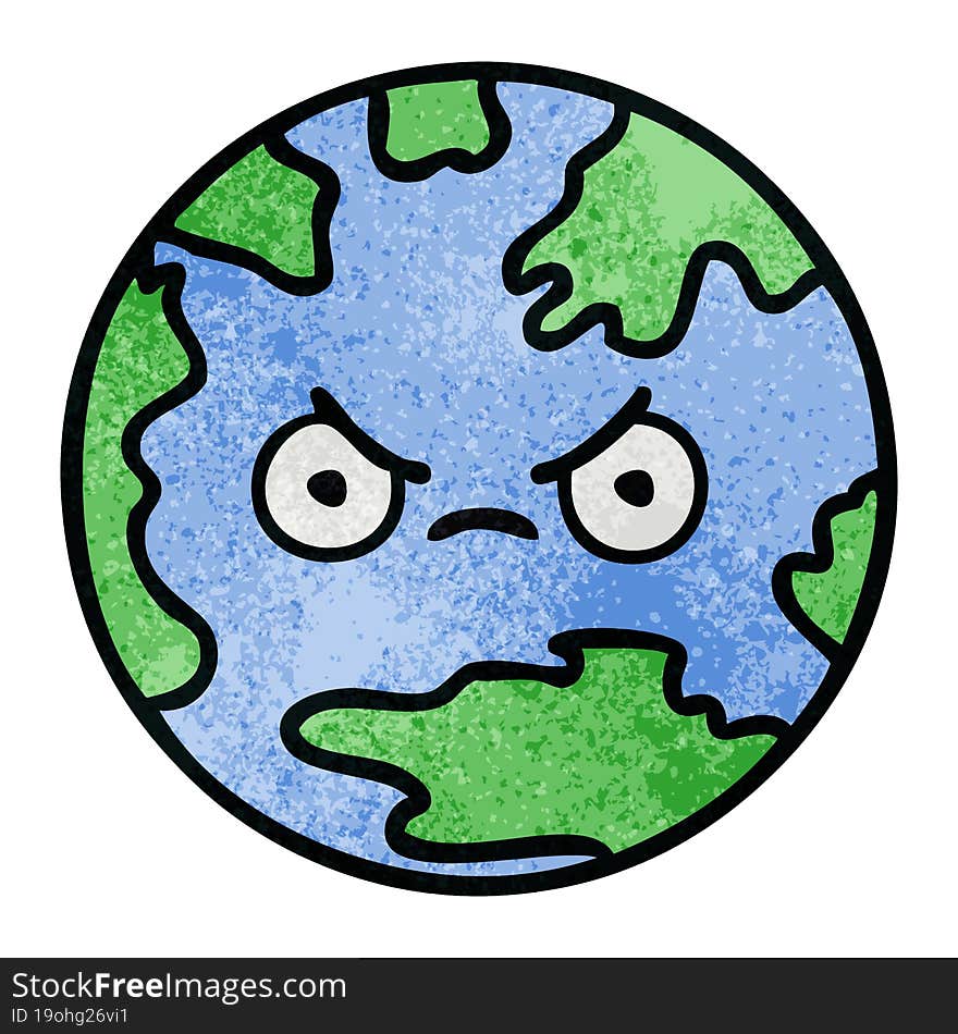 Retro Grunge Texture Cartoon Planet Earth