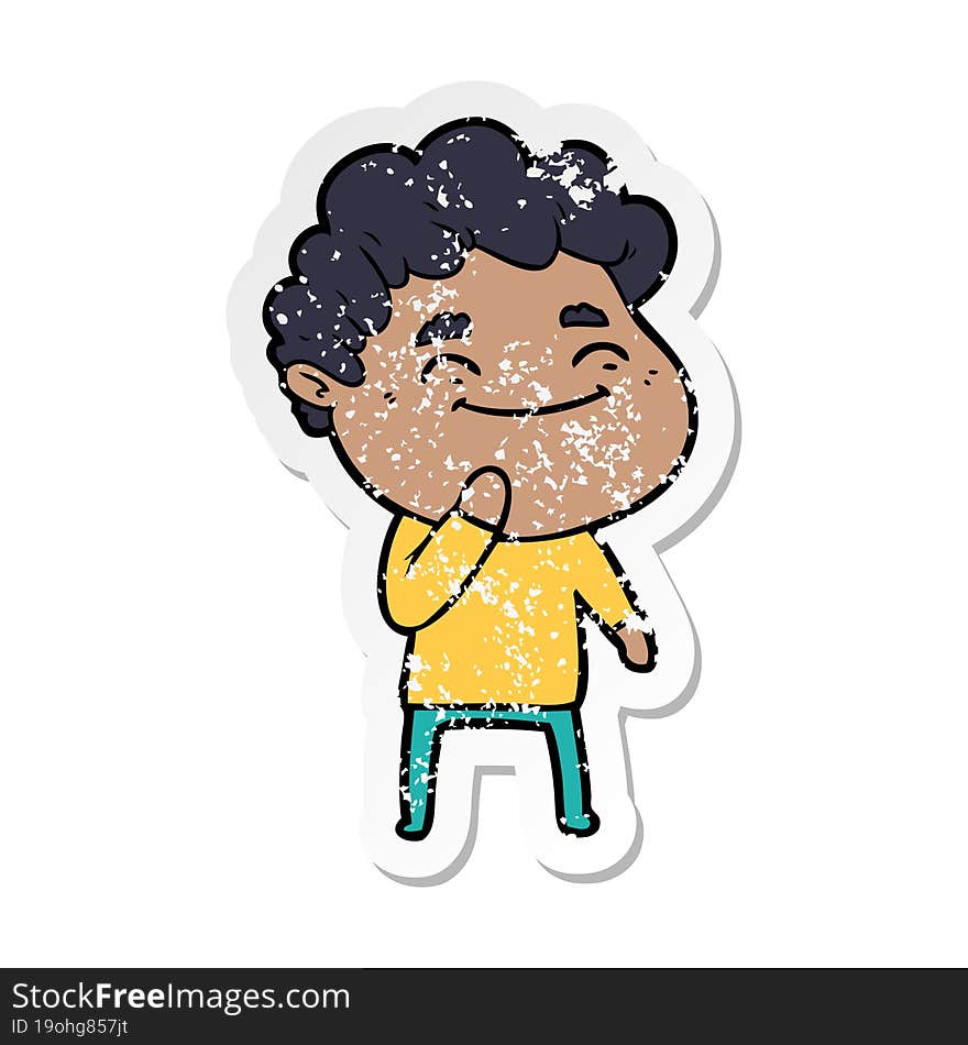 Distressed Sticker Of A Cartoon Friendly Man