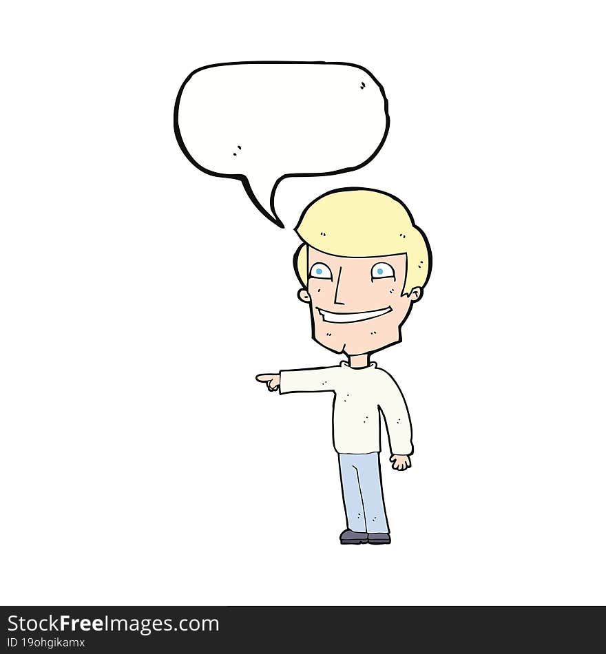 Cartoon Happy Man Pointing With Speech Bubble