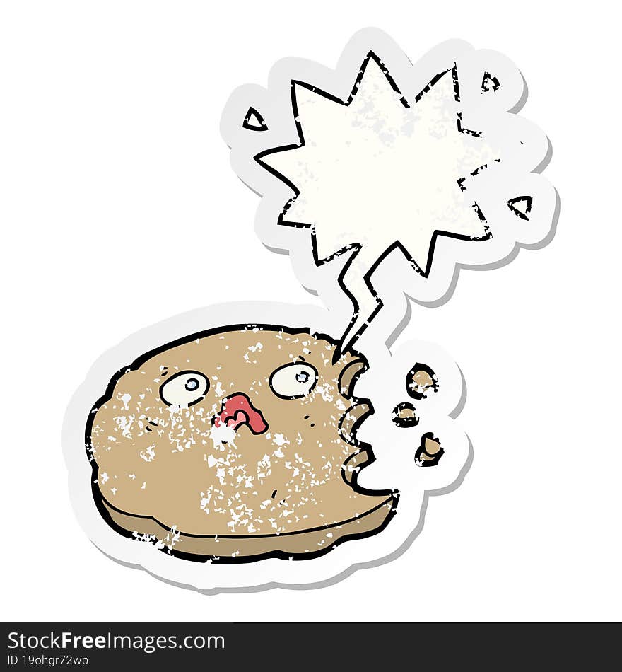 cartoon cookie and speech bubble distressed sticker