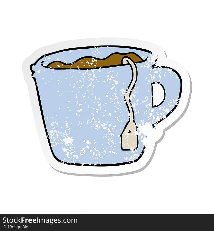 distressed sticker of a cartoon hot cup of tea