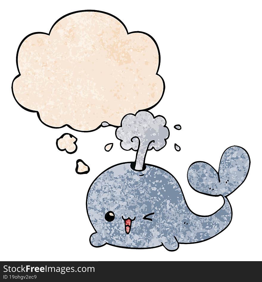 cartoon whale and thought bubble in grunge texture pattern style