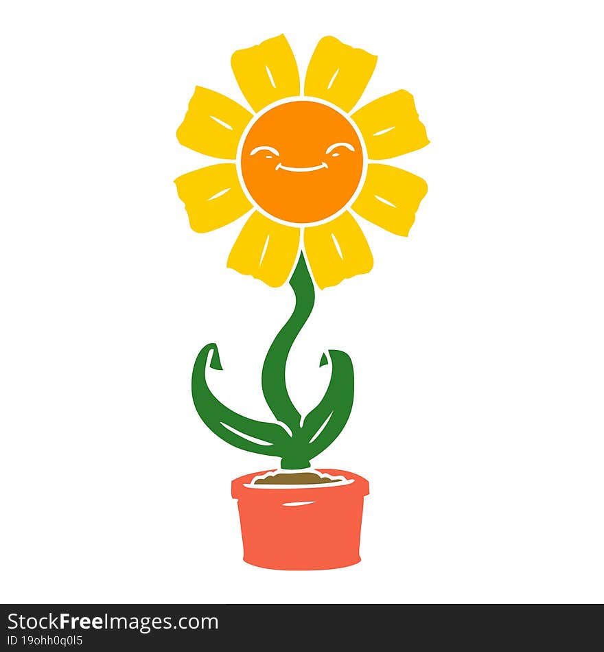 Happy Flat Color Style Cartoon Flower