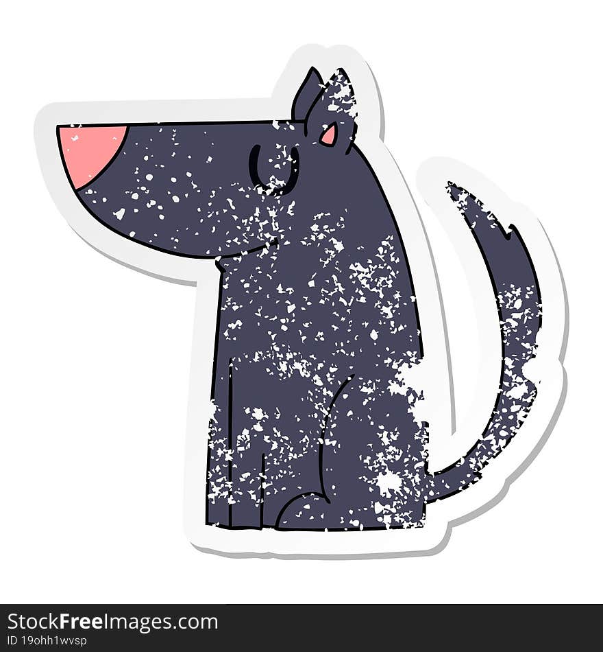 distressed sticker of a quirky hand drawn cartoon dog