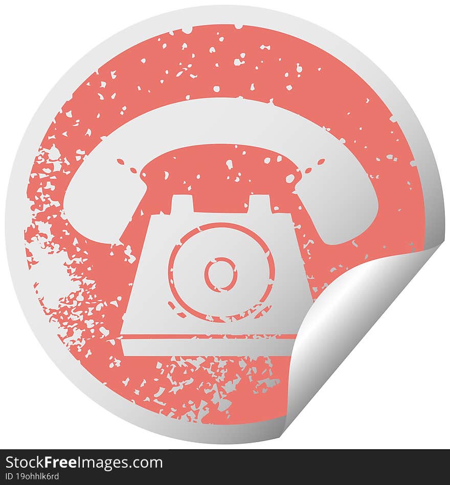 Distressed Circular Peeling Sticker Symbol Old Telephone