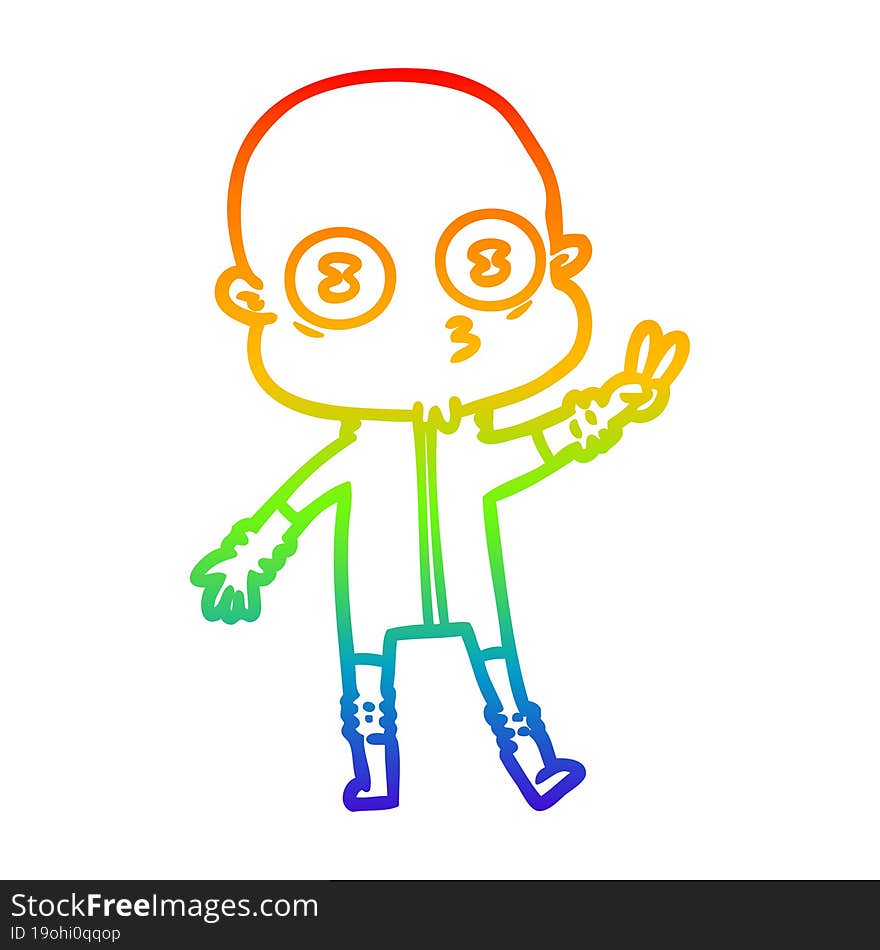 rainbow gradient line drawing cartoon weird bald spaceman