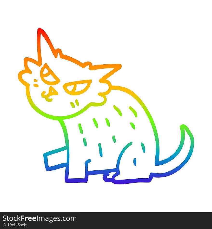 rainbow gradient line drawing cartoon sly cat