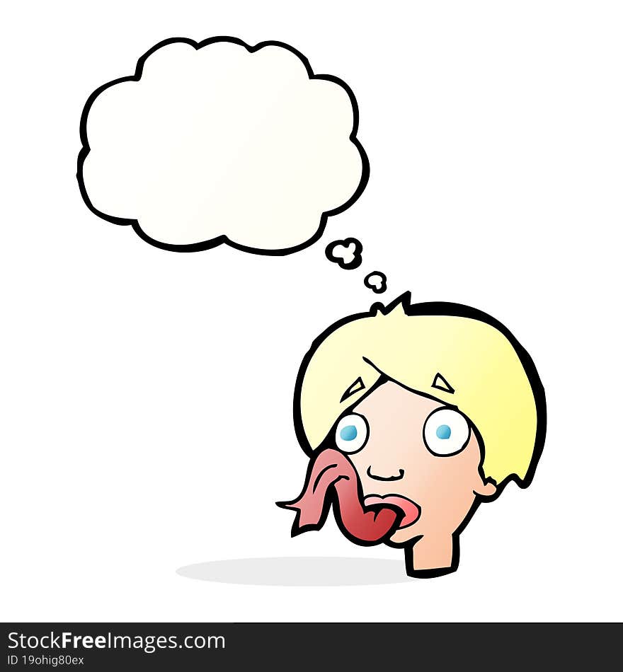 Cartoon Head Sticking Out Tongue With Thought Bubble