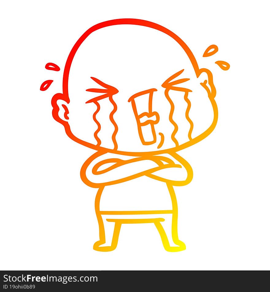 warm gradient line drawing cartoon crying bald man