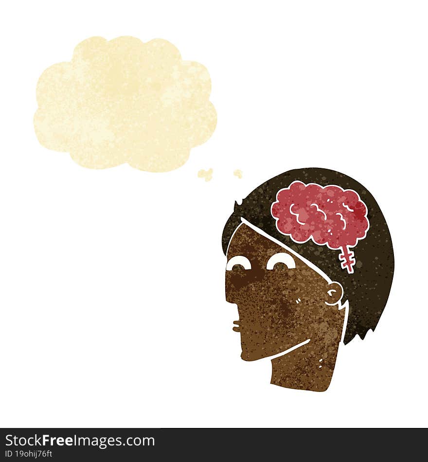 cartoon head with brain symbol with thought bubble