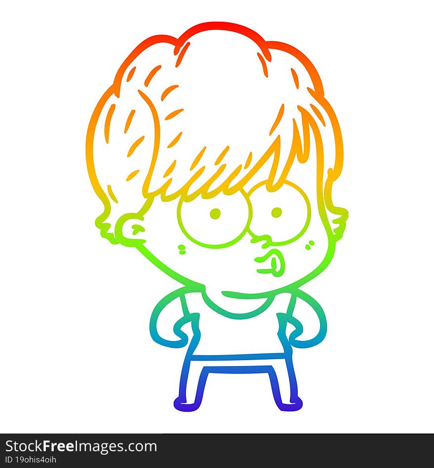 rainbow gradient line drawing of a cartoon woman