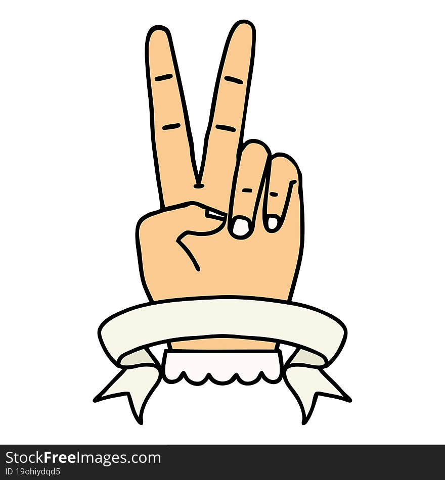 peace two finger hand gesture with banner illustration