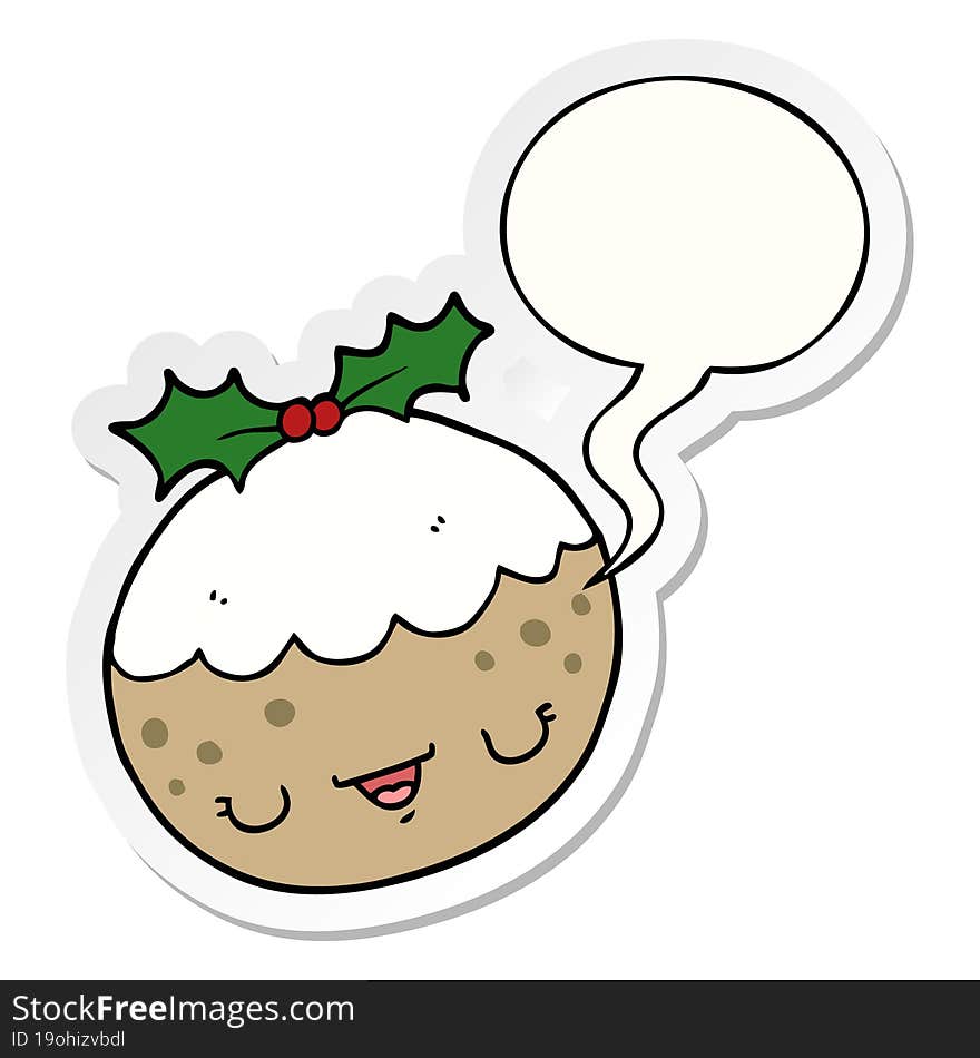 cute cartoon christmas pudding with speech bubble sticker