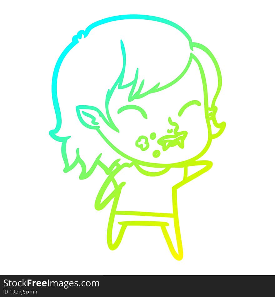 Cold Gradient Line Drawing Cartoon Vampire Girl With Blood On Cheek