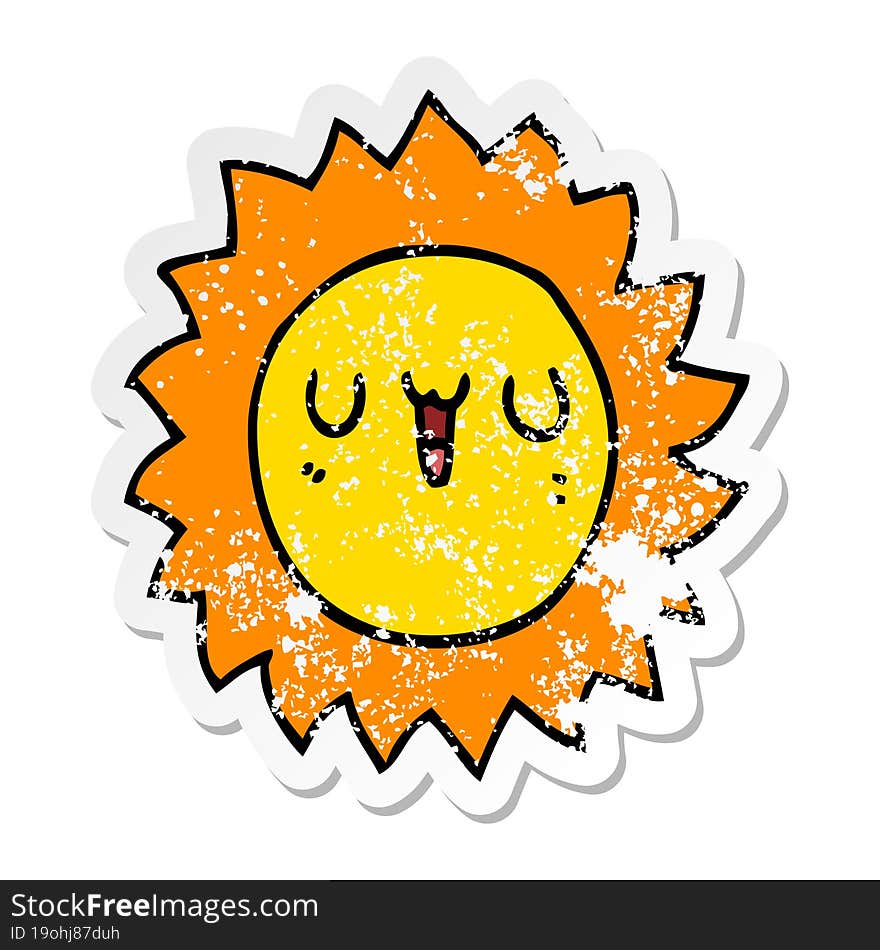 distressed sticker of a cartoon sun