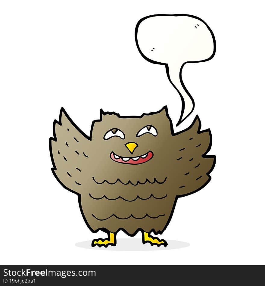 cartoon happy owl with speech bubble