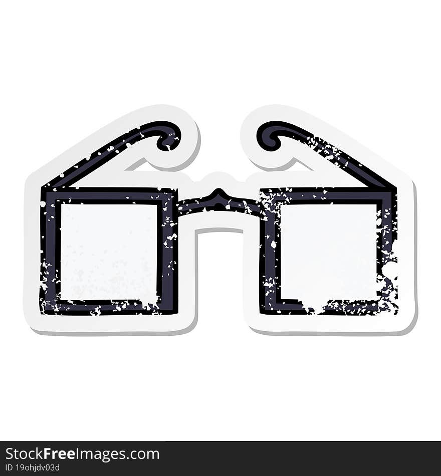 Distressed Sticker Of A Cute Cartoon Square Glasses