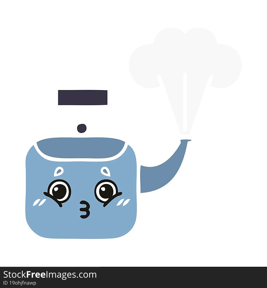 flat color retro cartoon steaming kettle