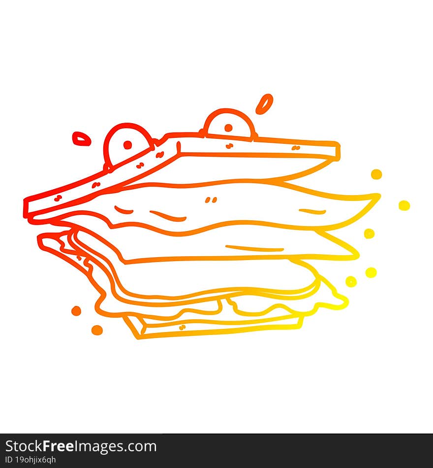 warm gradient line drawing sandwich cartoon character