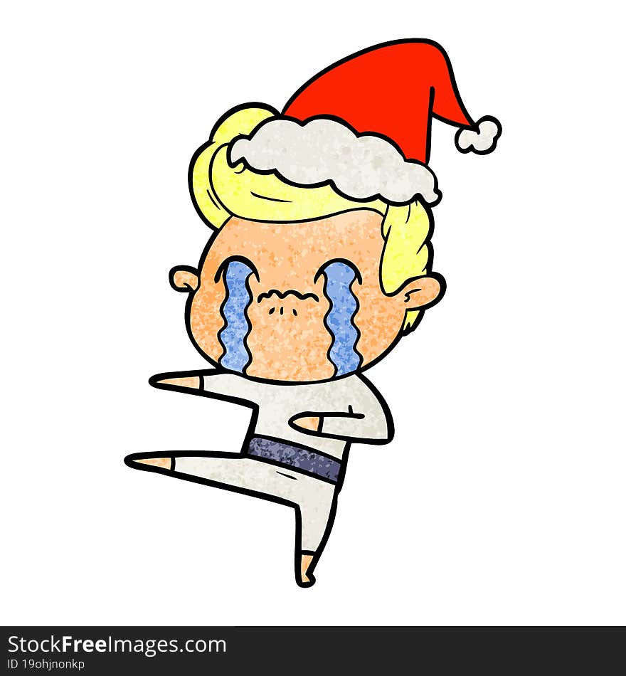 textured cartoon of a man crying wearing santa hat