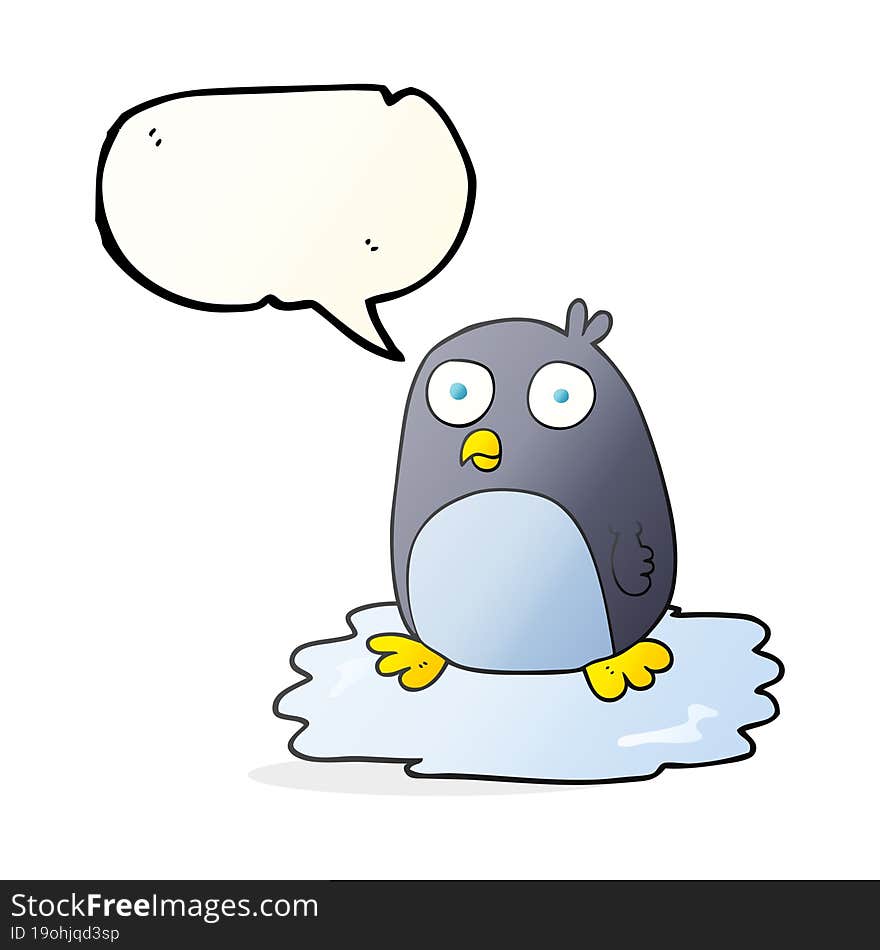 speech bubble cartoon penguin on ice