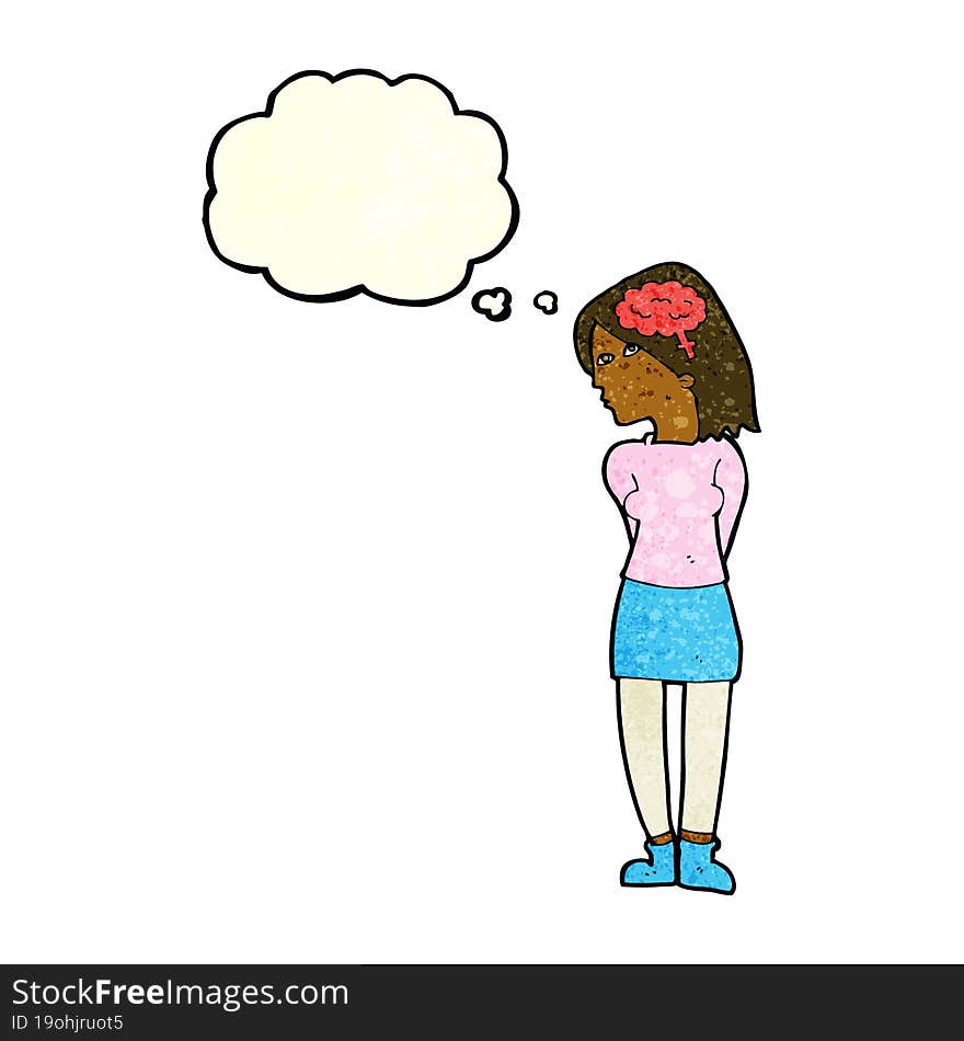 Cartoon Brainy Woman With Thought Bubble