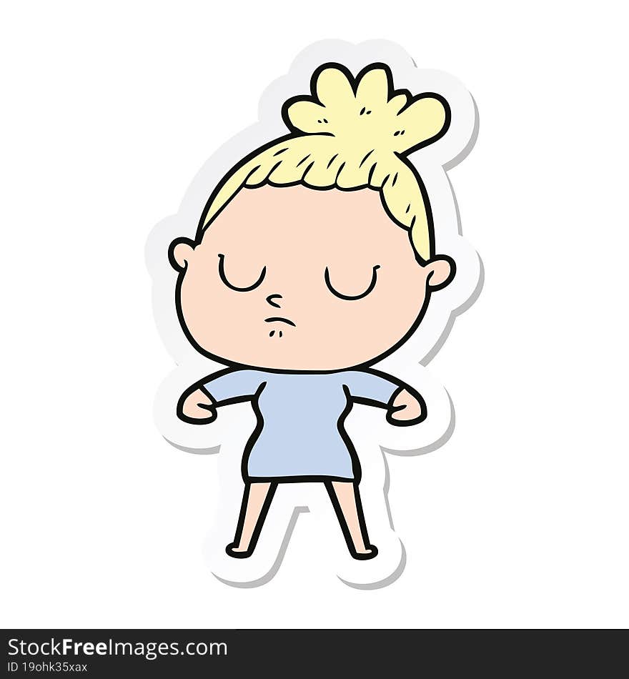 Sticker Of A Cartoon Calm Woman