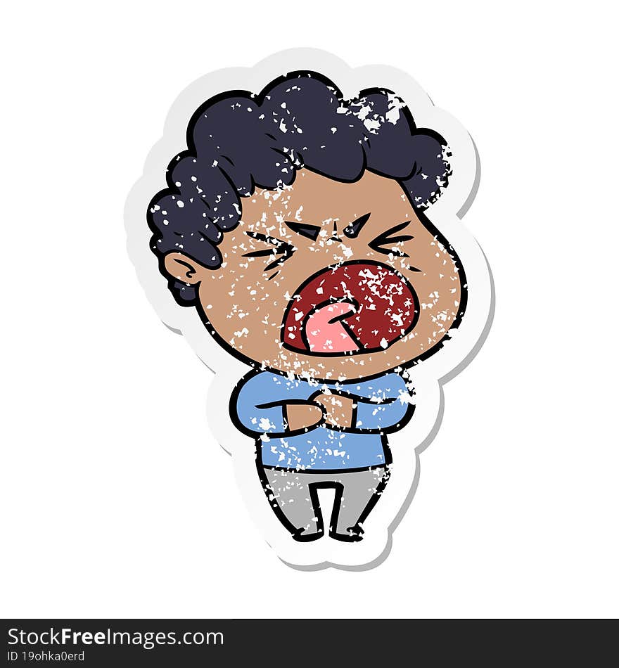 distressed sticker of a cartoon furious man