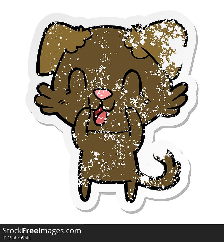 distressed sticker of a laughing cartoon dog