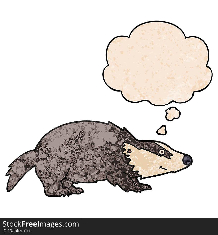 Cartoon Badger And Thought Bubble In Grunge Texture Pattern Style