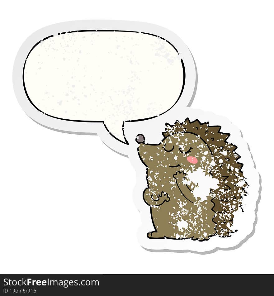 Cute Cartoon Hedgehog And Speech Bubble Distressed Sticker