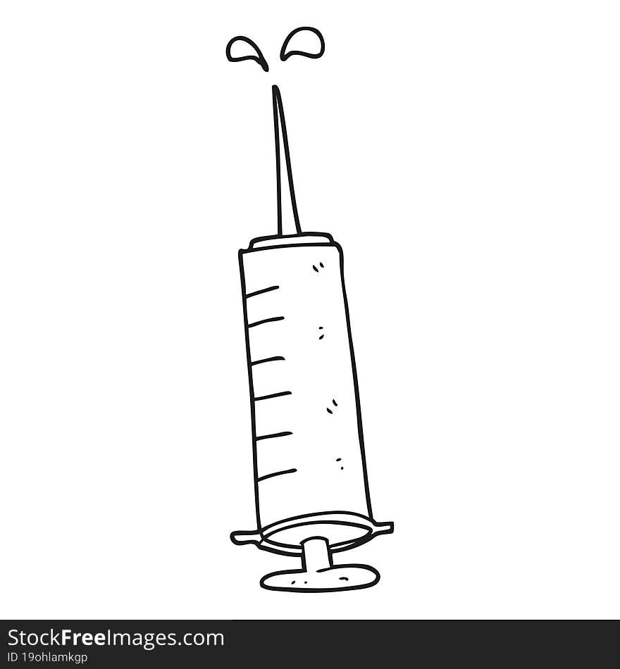 freehand drawn black and white cartoon medical needle