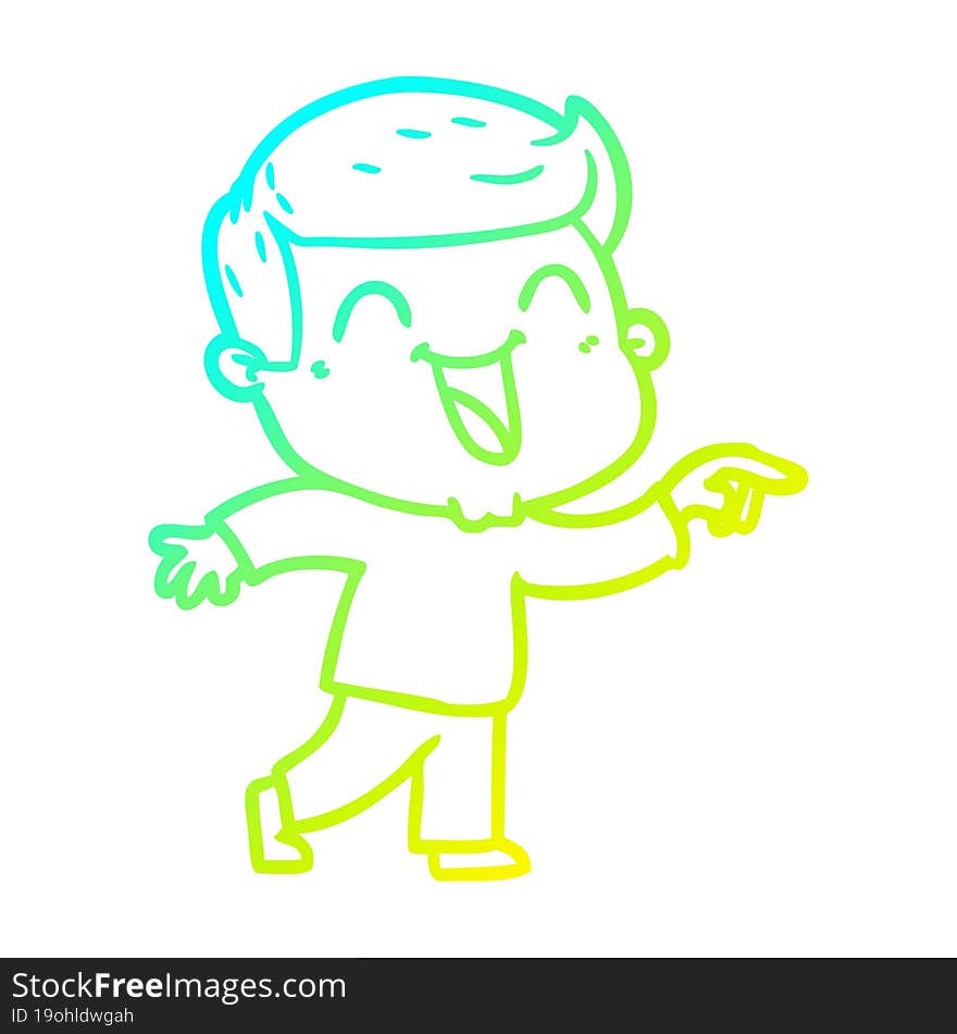 cold gradient line drawing of a cartoon man laughing