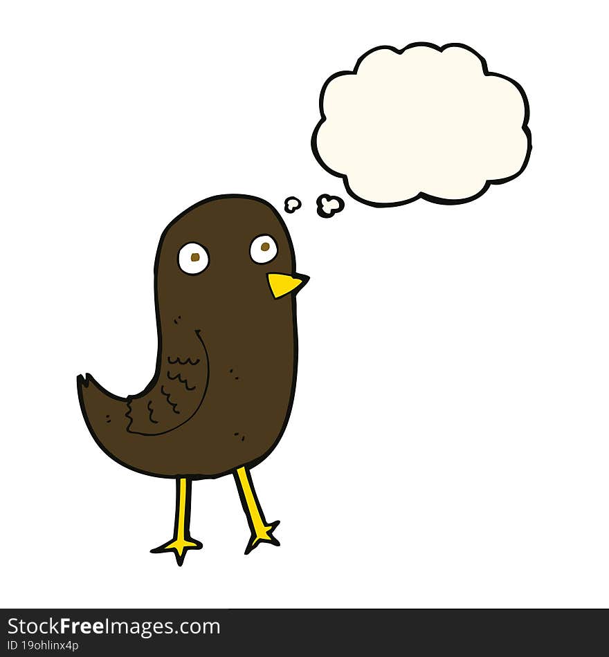 Funny Cartoon Bird With Thought Bubble