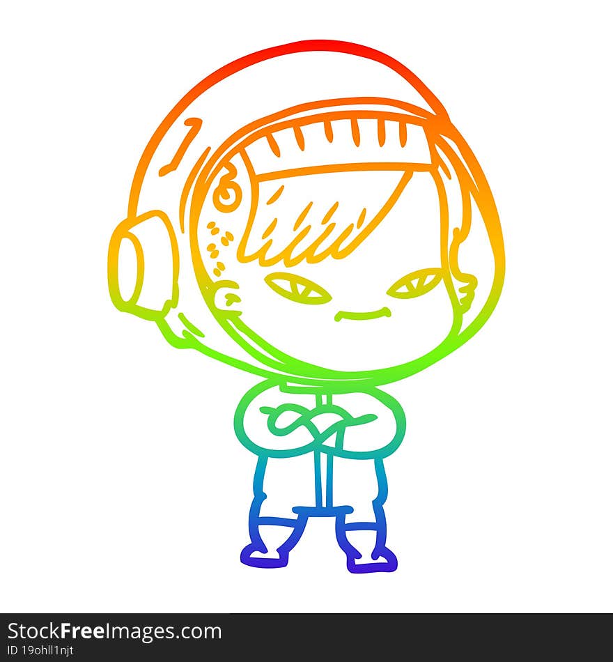 rainbow gradient line drawing of a cartoon astronaut woman