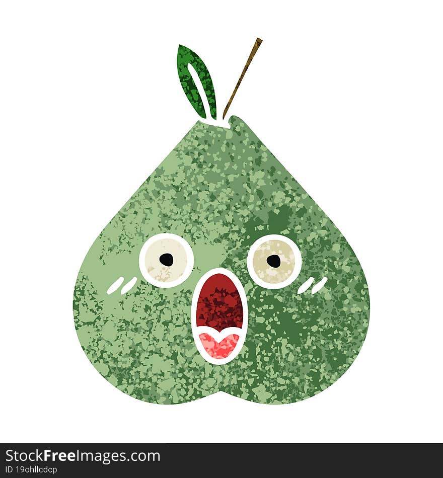 retro illustration style cartoon of a green pear