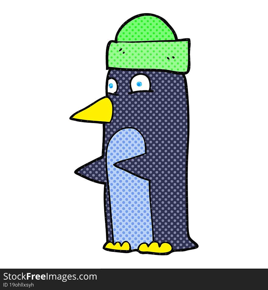 freehand drawn cartoon penguin wearing hat