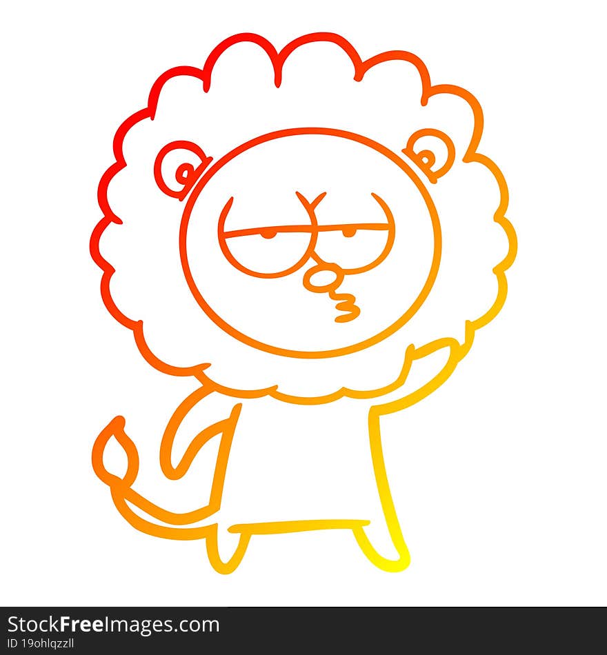 Warm Gradient Line Drawing Cartoon Bored Lion Waving