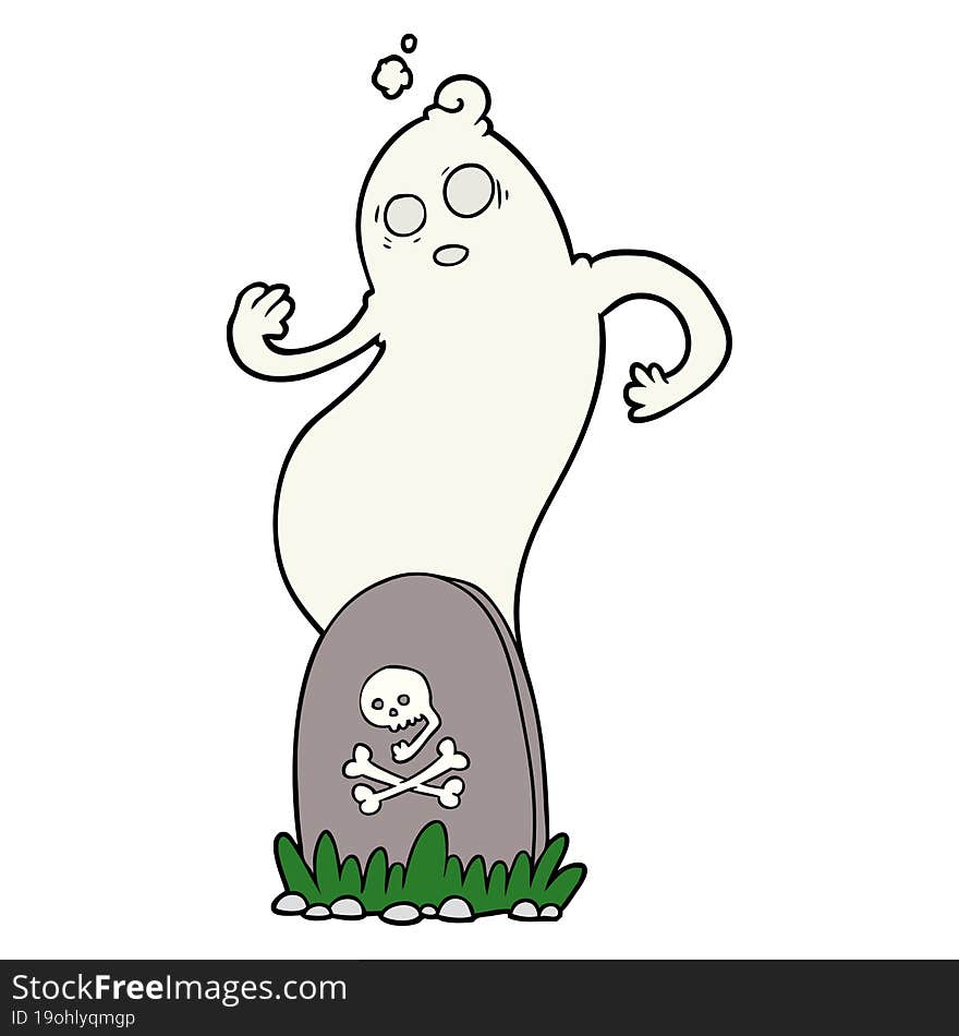 spooky cartoon grave with rising ghost. spooky cartoon grave with rising ghost