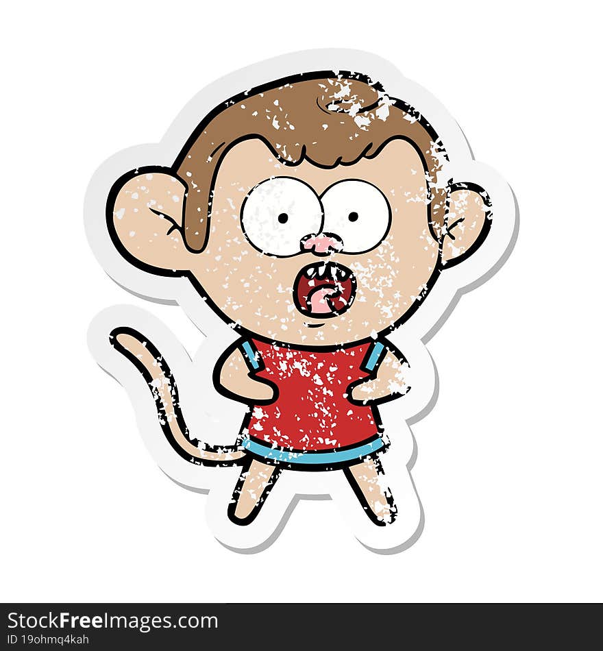 distressed sticker of a cartoon shocked monkey