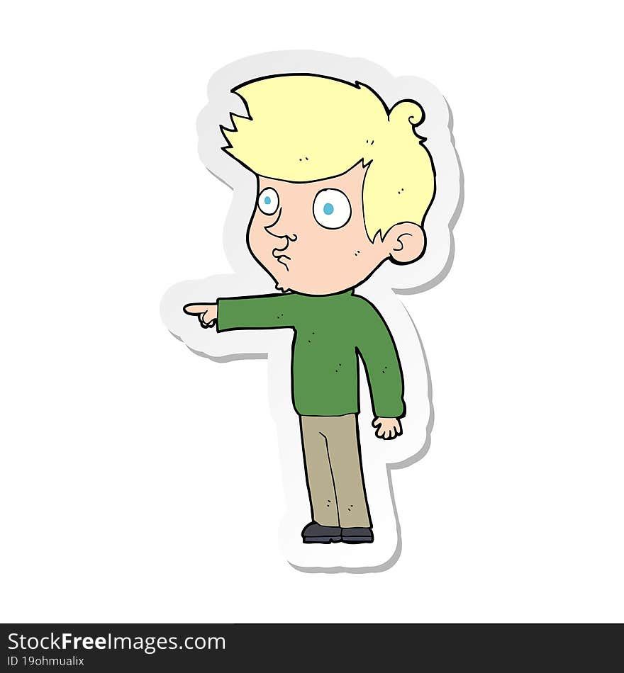 sticker of a cartoon pointing boy