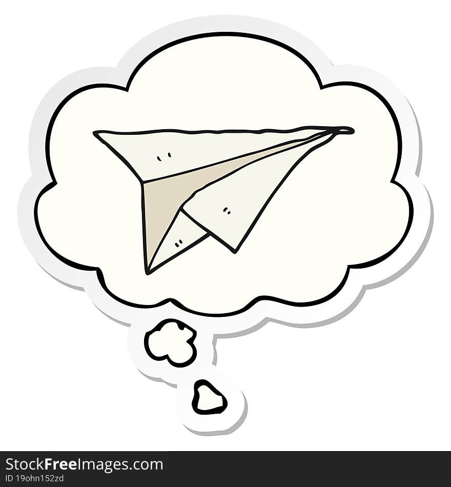 cartoon paper airplane and thought bubble as a printed sticker