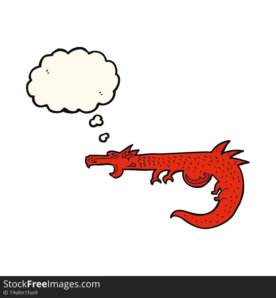 cartoon medieval dragon with thought bubble