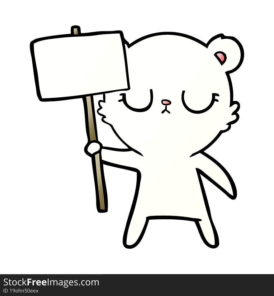 polar bear with protest sign cartoon. polar bear with protest sign cartoon