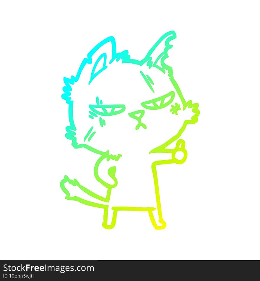 cold gradient line drawing tough cartoon cat giving thumbs up symbol