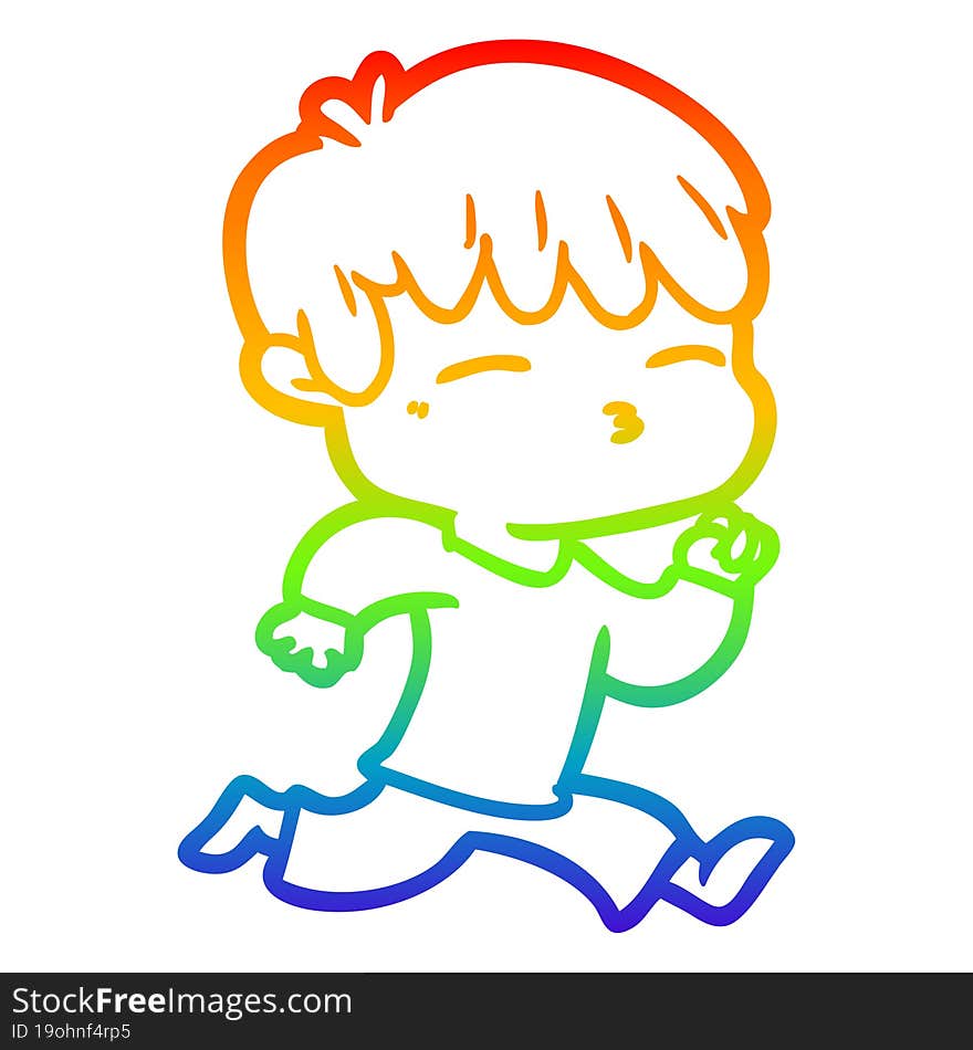 Rainbow Gradient Line Drawing Cartoon Curious Boy