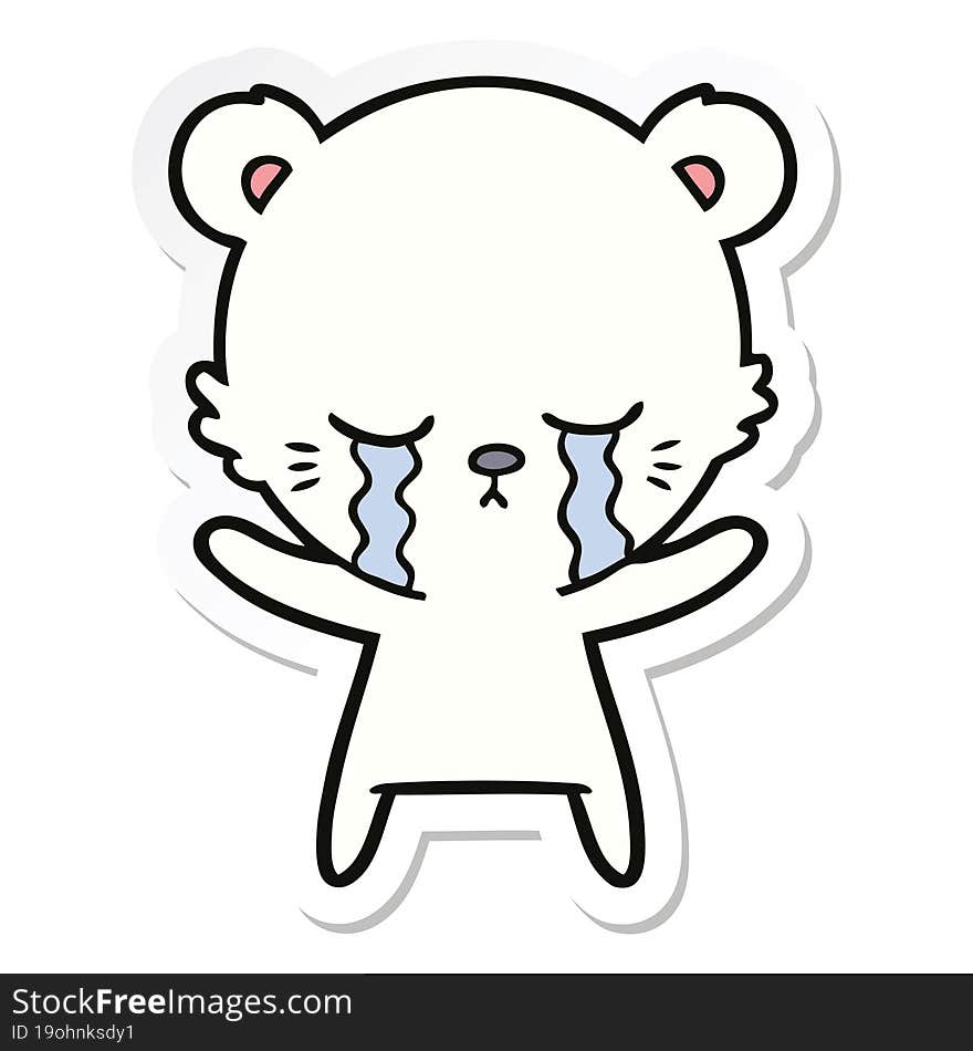 sticker of a crying cartoon polarbear