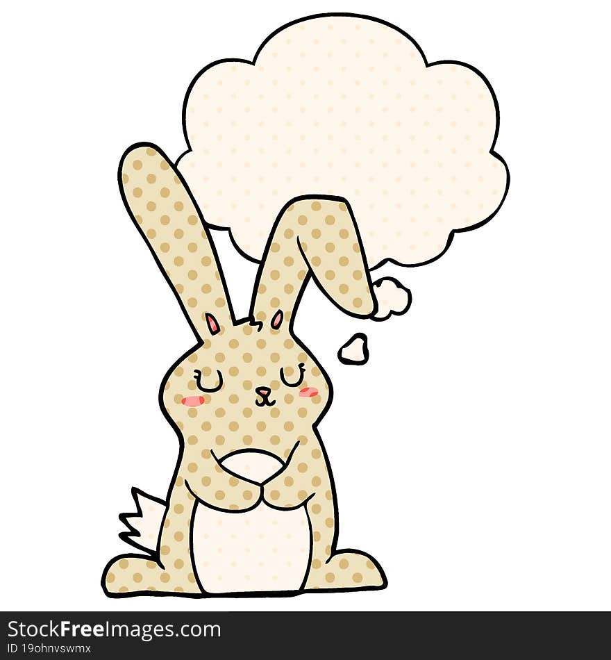 cartoon rabbit and thought bubble in comic book style